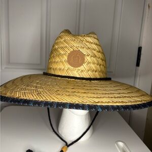 Straw Sun Hat with Black Trim
